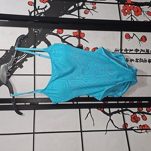 Carmen Marc Valvo Capri‎ Blue Mesh Padded Bra One Piece Swimsuit Size 10 NWT - Picture 2 of 6